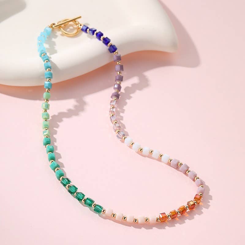 Multicolored Gradient Cube Crystal Necklace | 40NK9724