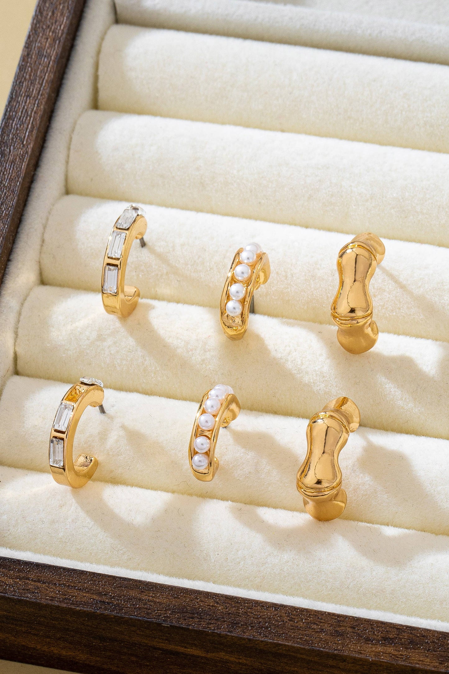 Pearl Rhinestone Multi Hoop Trio Earrings | 80E62031