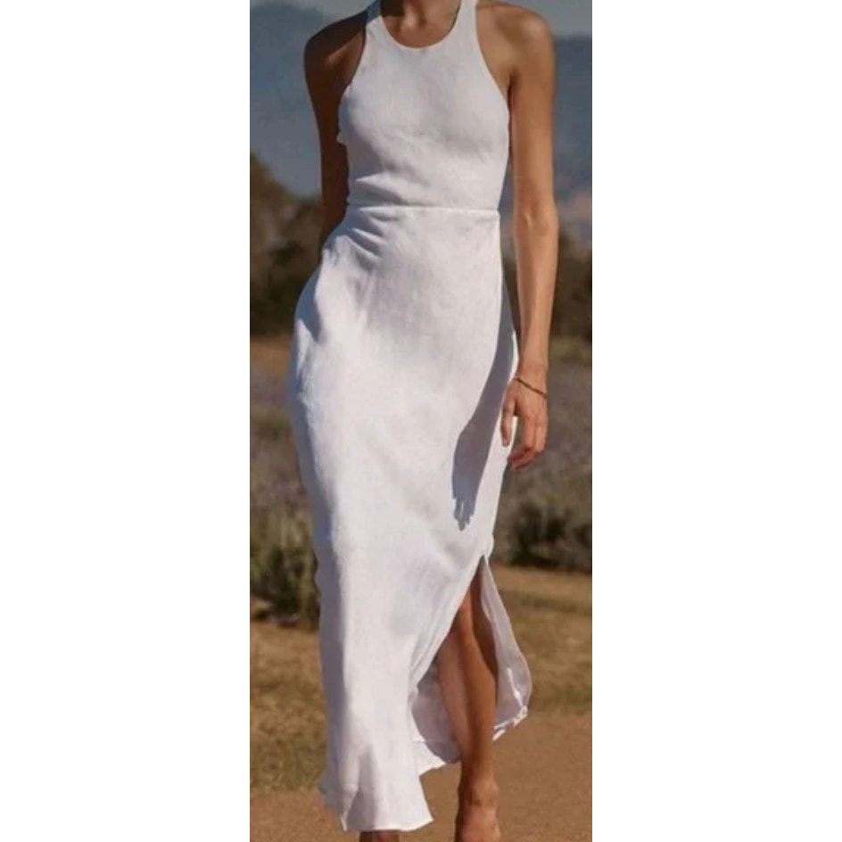 New Dissh Andrea White Linen Maxi Dress Womens 12