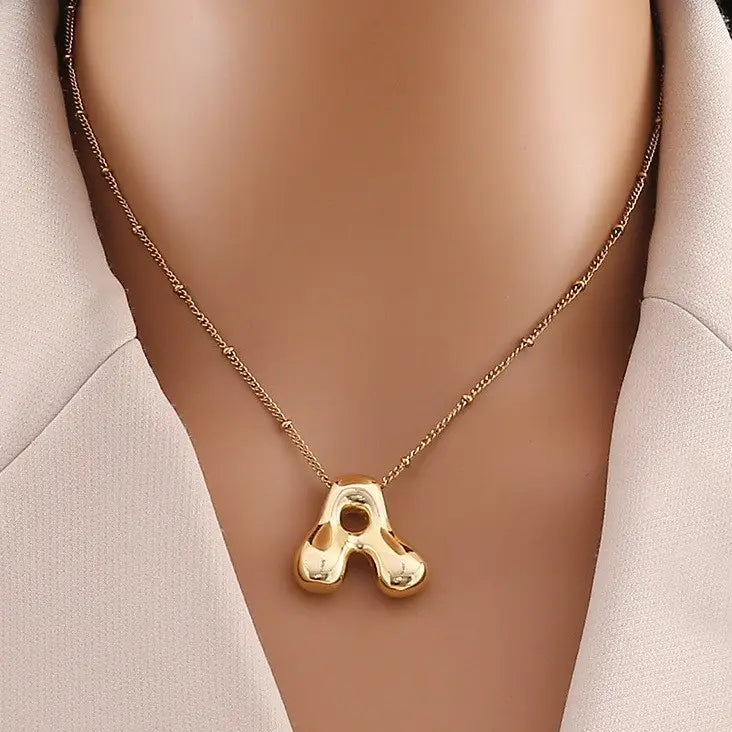 STAINLESS BUBBLE INITIAL NECKLACE