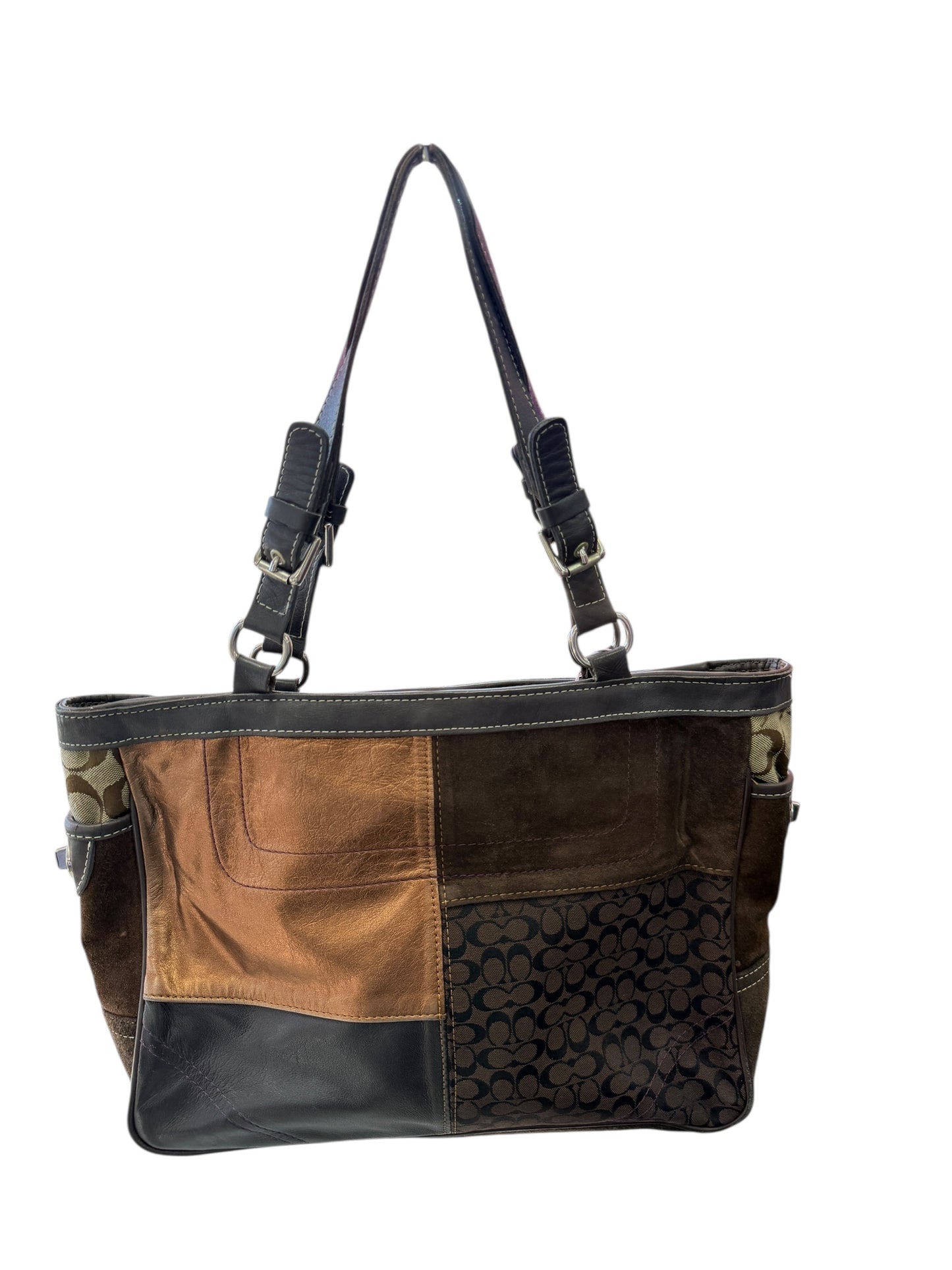 Coach Logo Patchwork Tote Bag Vintage Suede