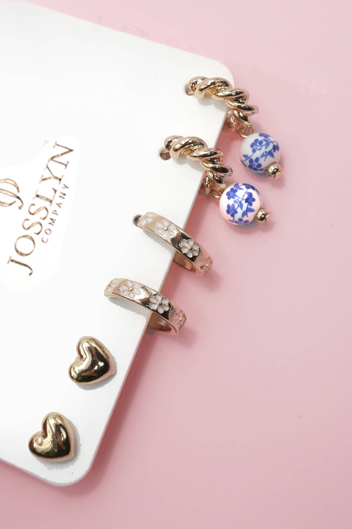 BLUE CERAMIC PORCELAIN TRIO HUGGIE HOOP EARRINGS | 80E6610