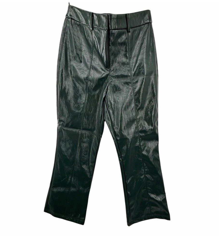 7 For All Mankind Small Womens Green Pants Faux Leather Cropped Pleather Flare