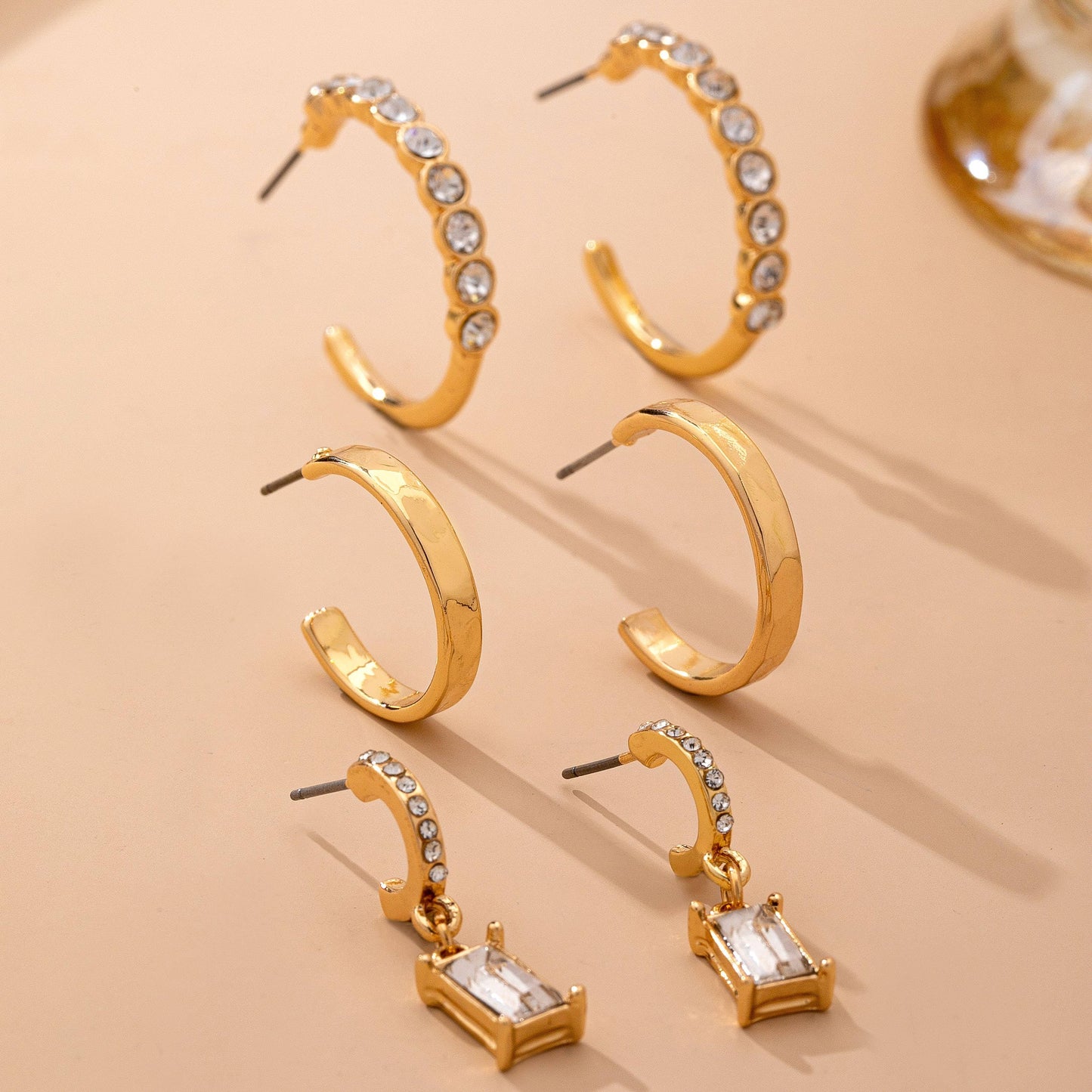 Crystal-Accented Gold Hoop Earring Set | 80E61945
