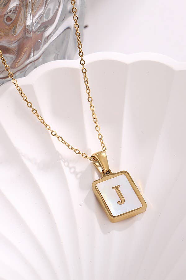 MOTHER OF PEARL INITIAL STAINLESS STEEL NECKLACE