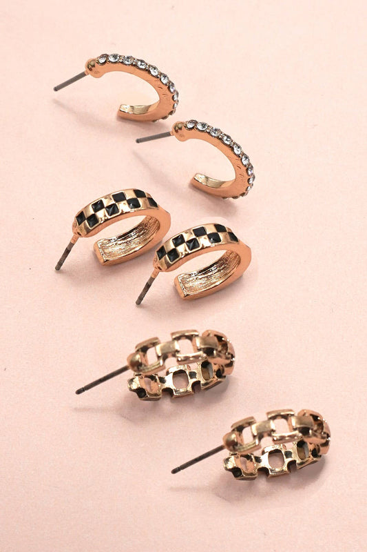 BAGUETTE STONE DOUBLE HOOP HUGGIE TRIO EARRINGS | 80E6906