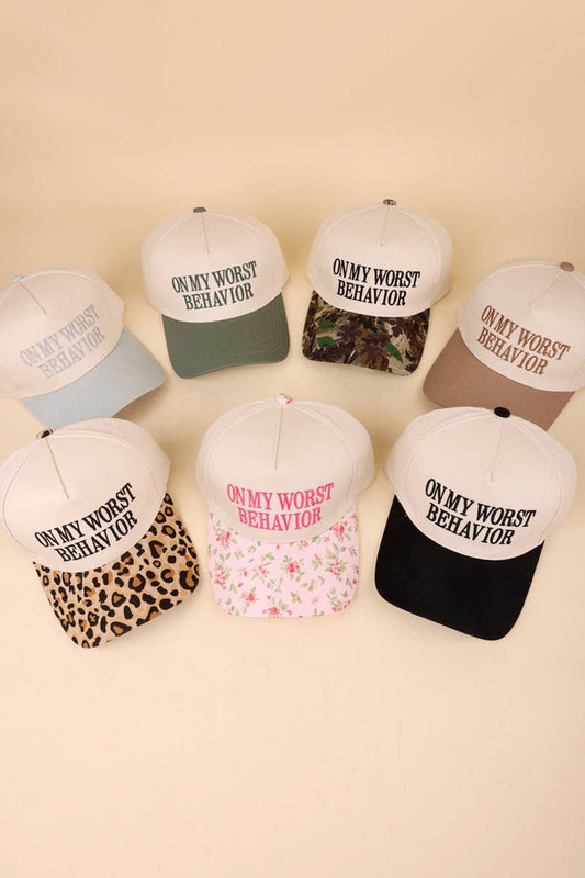 On My Worst Behavior Two Tone Canvas Cotton Cap