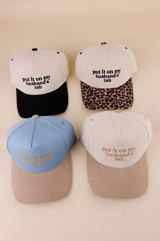 Put It On My Husband's Tab Two Tone Corduroy Cap