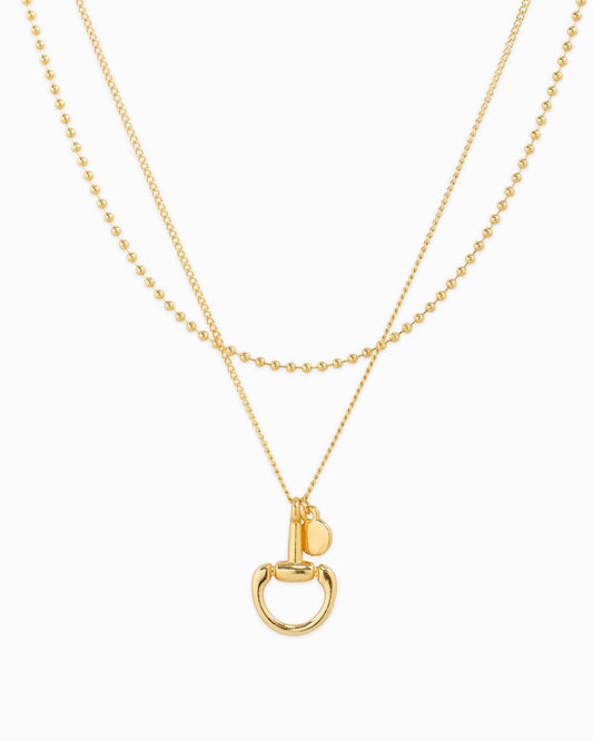2 Layered Golden Horsebit Coin Necklace