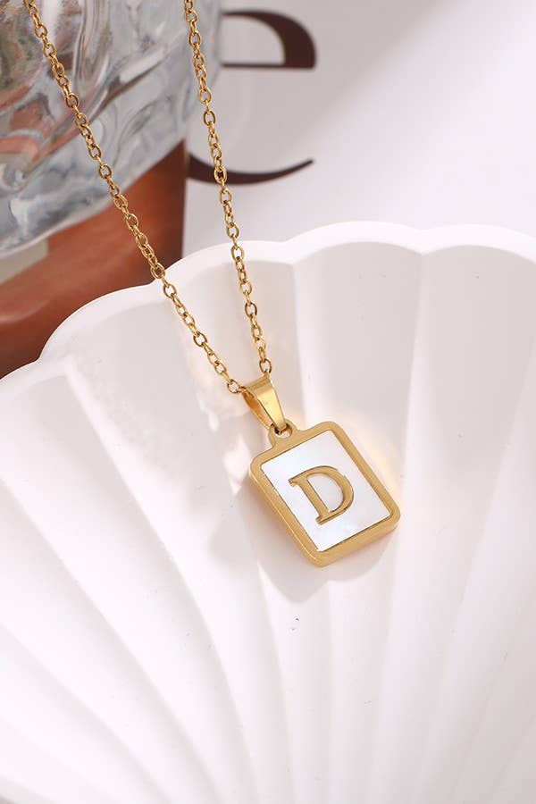 MOTHER OF PEARL INITIAL STAINLESS STEEL NECKLACE