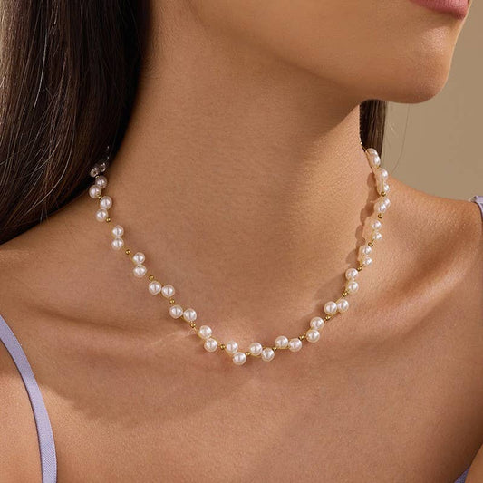 Baroque Pearl & Gold Wire Station Necklace | 40NK9791