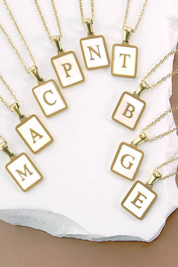 MOTHER OF PEARL INITIAL STAINLESS STEEL NECKLACE