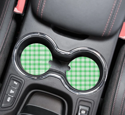 Pastel Green Plaid Neoprene Car Coaster Set