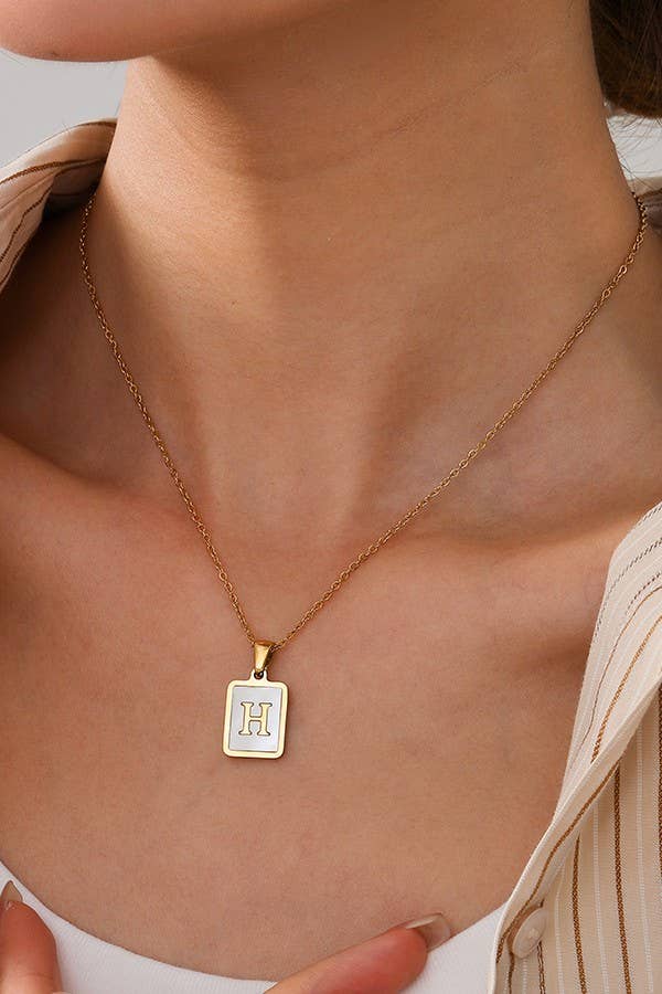 MOTHER OF PEARL INITIAL STAINLESS STEEL NECKLACE