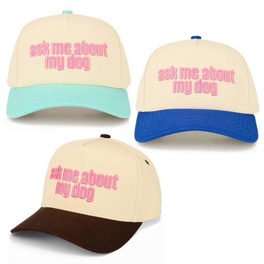 C.C ASK ME ABOUT MY DOG Letter on Two Tone Trucker Hat