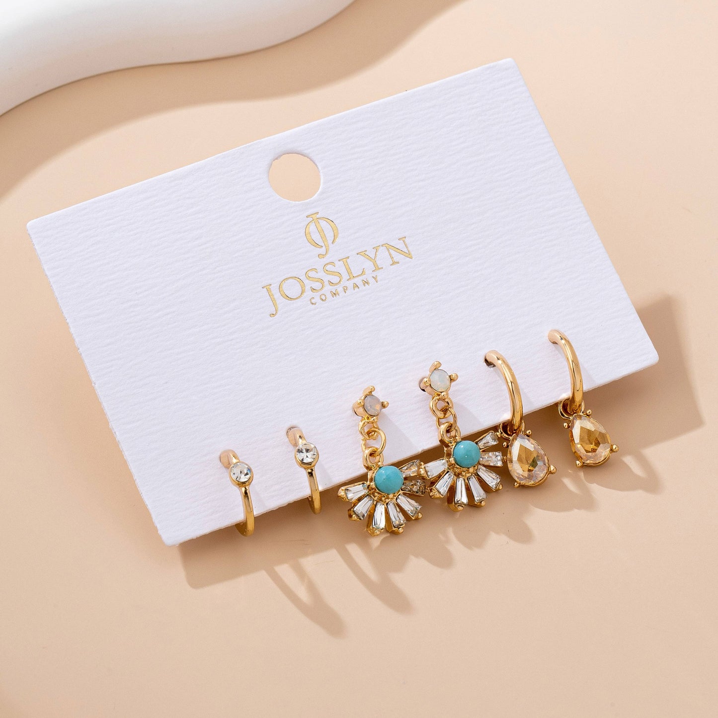 Turquoise Rhinestone Charm Hoop Trio Earring Set | 80E61738