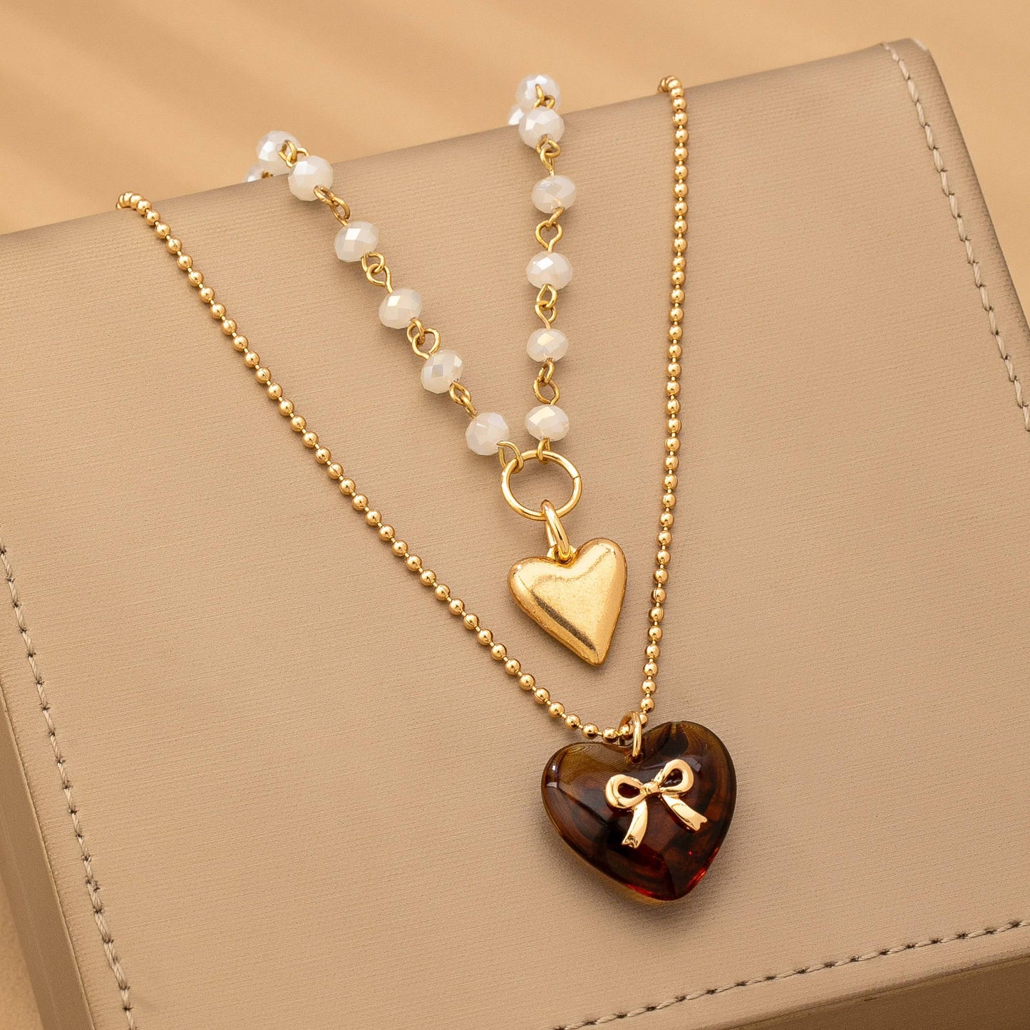 MULTI LAYER DOUBLE HEART CHARM NECKLACE | 80N92656
