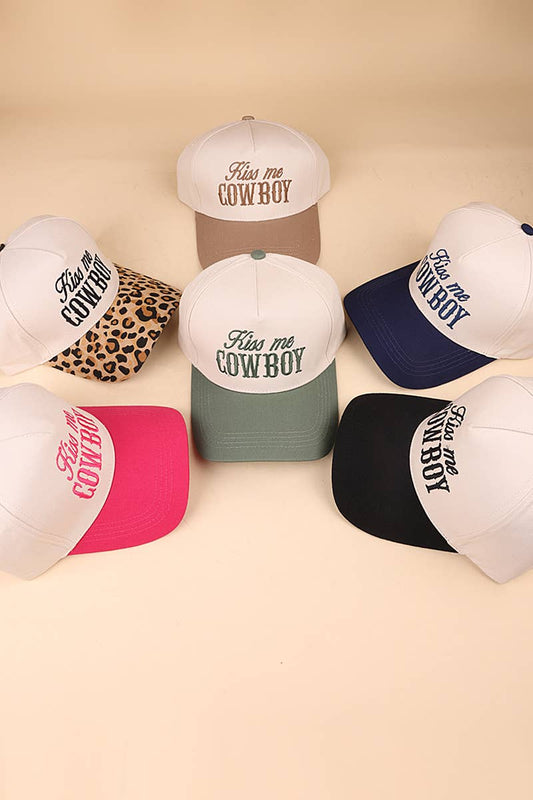 Kiss Me Cowboy Two Tone Canvas Cotton Cap
