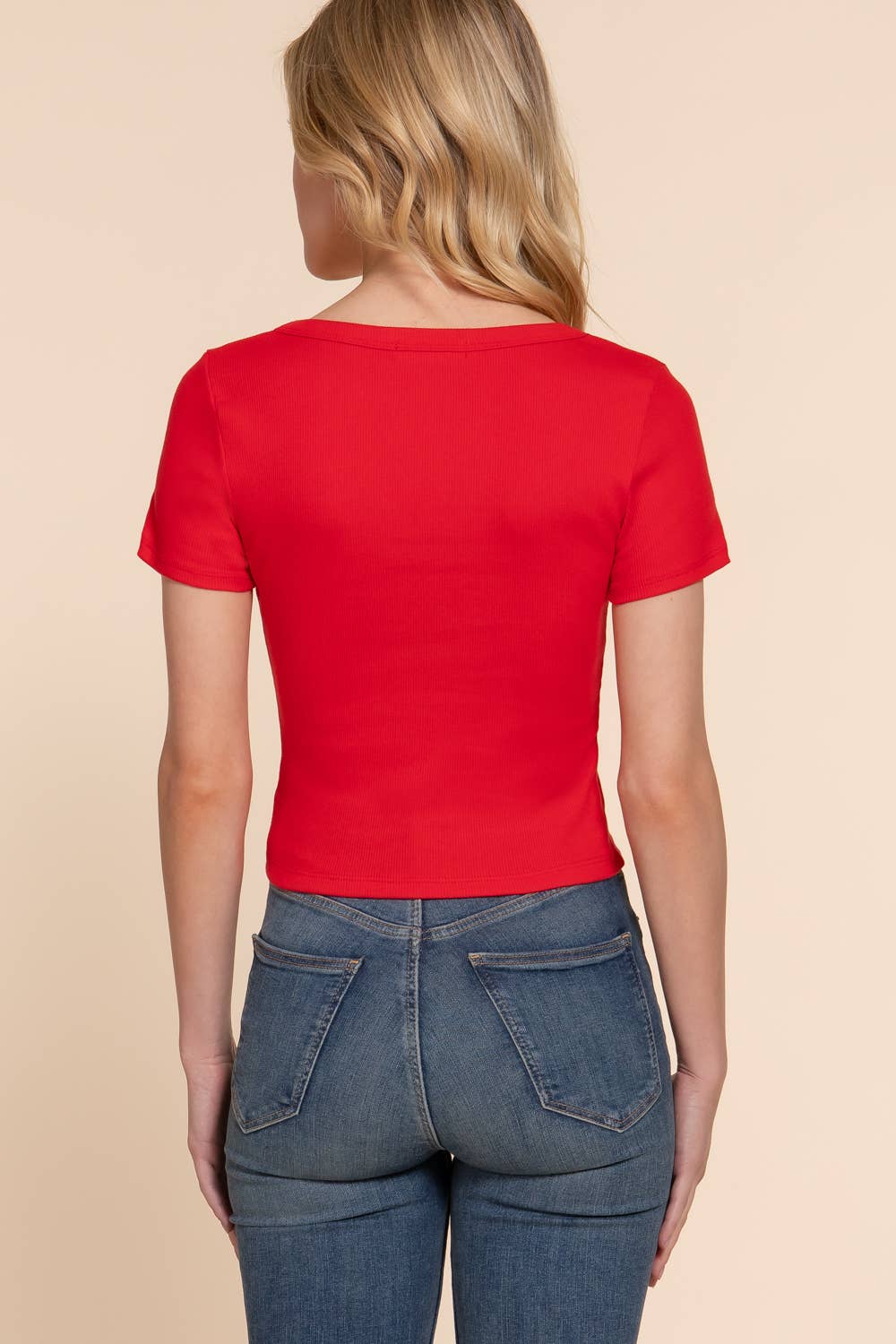 NEW Short Sleeve Round Neck Rib Knit Top