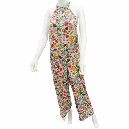 New BTFL-LIFE Floral Jumpsuit Halter 70s Open Back Wide Leg Womens Small Pink